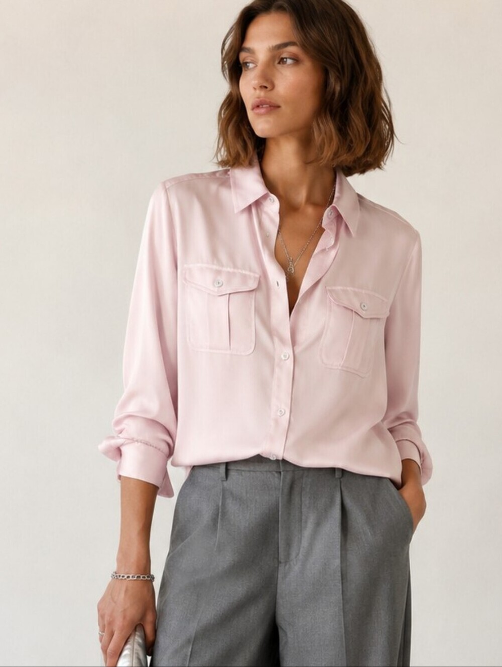 Chico's button down lavender satin shirt